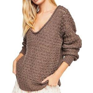 Free People Crashing Waves Pullover Chunky Knit Oversize Brown Sweater Sz S Boho